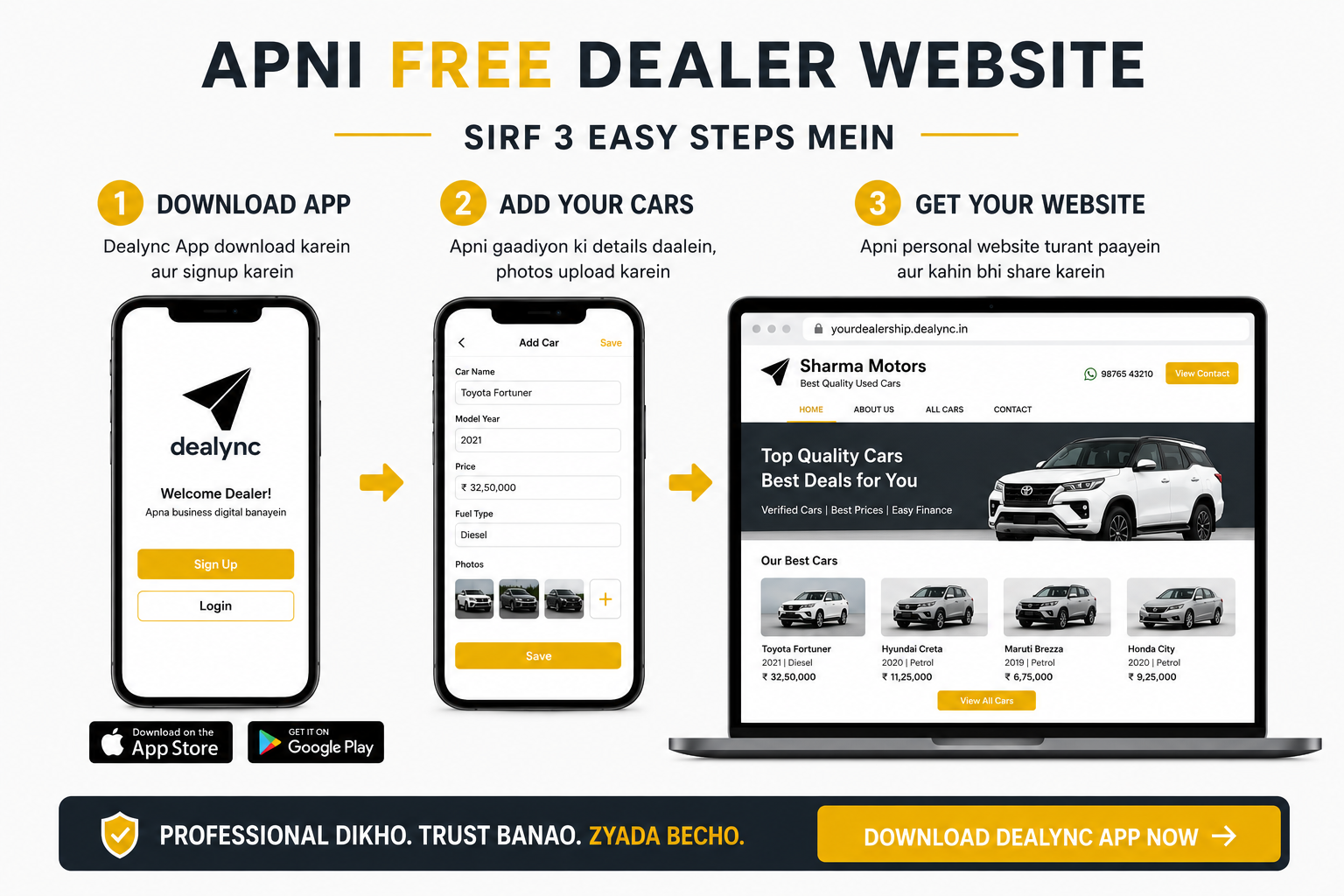 Apni Free Dealer Website - Sirf 3 Easy Steps Mein